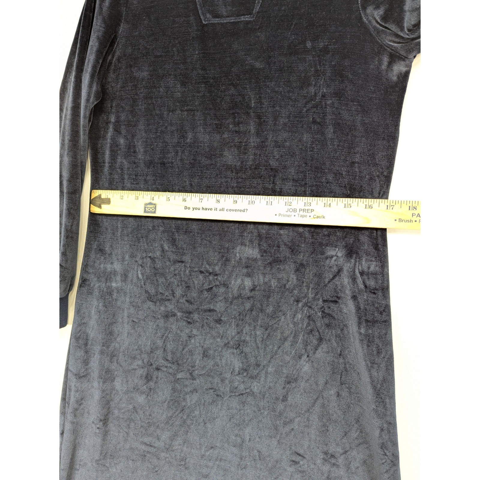 Vintage Butte Navy Blue Velour Midi Dress Long Sleeve Button Shoulder Retro S