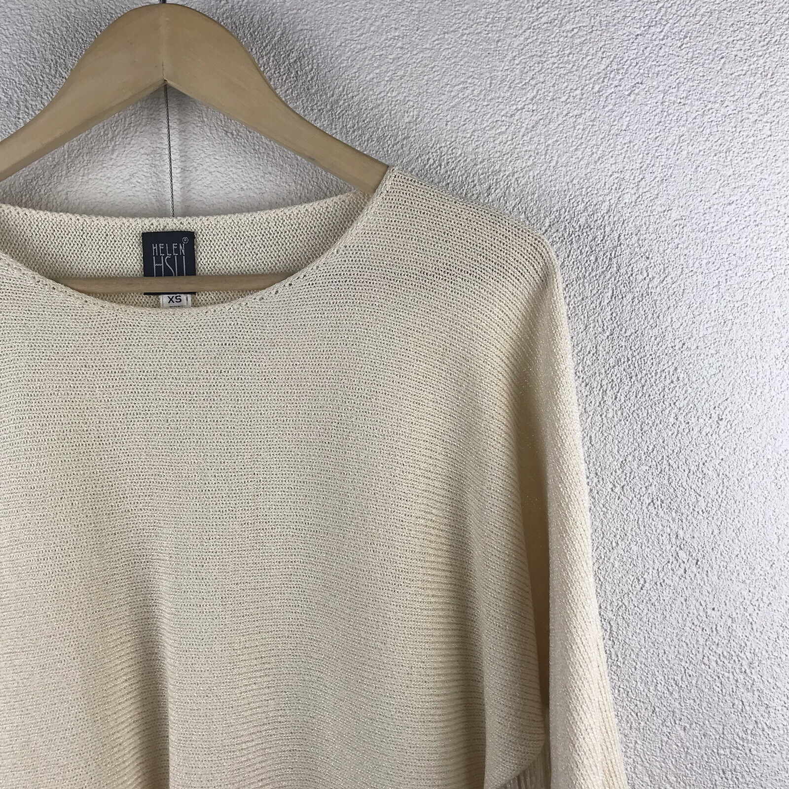 Vintage l 90s Helen HSU Santana Knit Dolman Iridescent Beads Fringe Crop Sweater