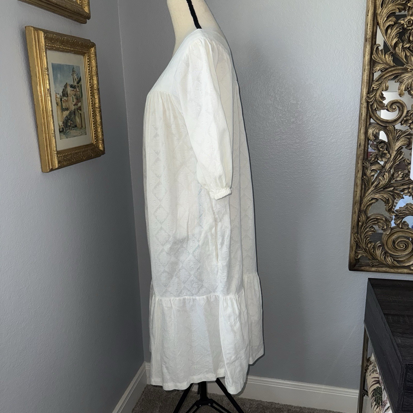 Vintage 80s White Prairie Dress Boho Farmhouse Lace Soft Girl Medium Periphery