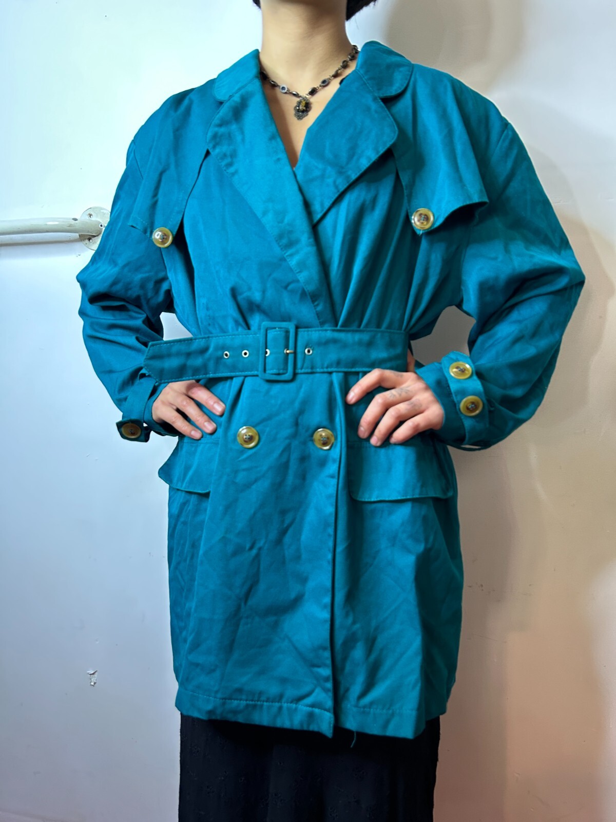 Vintage 1980s Spoiled Girls Australian Women’s Aqua Blue Trench Coat AU 8