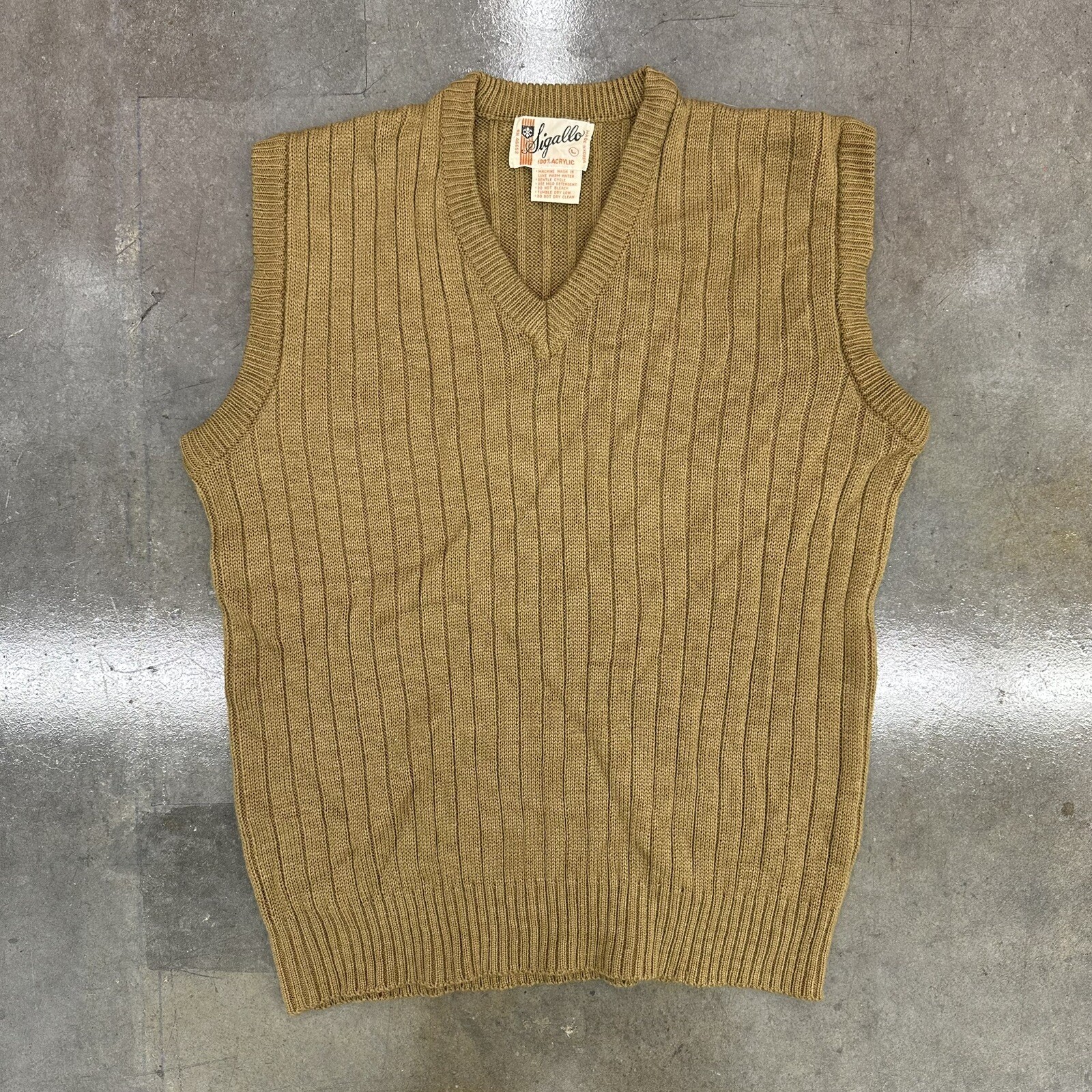 Vtg 70s Sigallo Acrylic Sweater Vest Brown Large Made In Korea