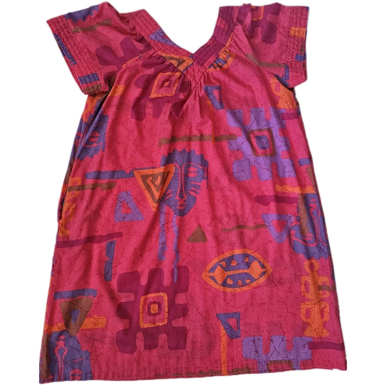 KATZ Vintage 70s 80s Pink Geo House Dress/Day Frock – Lounge Mumu Pockets M USA