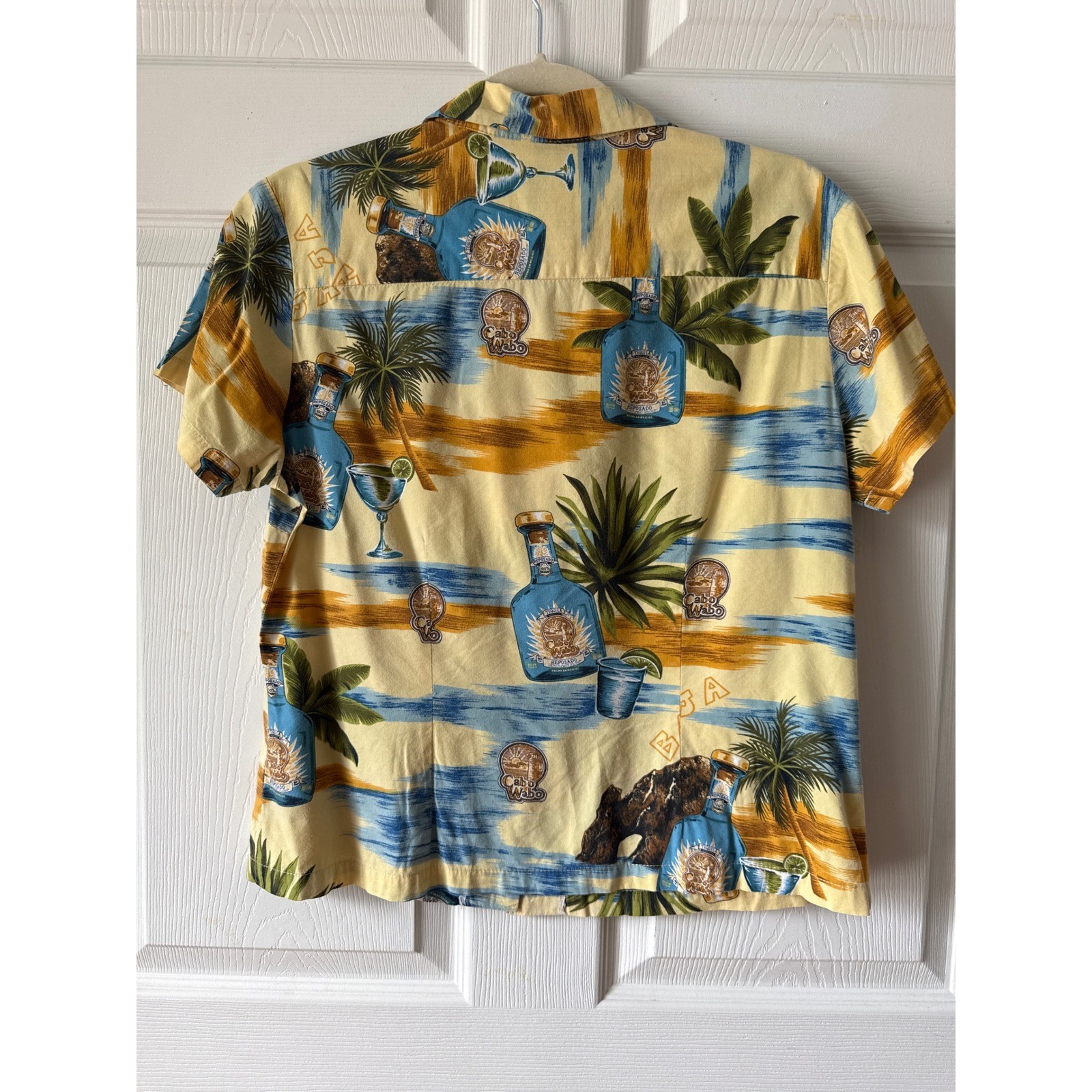 Tori Richard Aloha Shirt Womens M Yellow Cabo Wabo Vintage Hawaiian Beach