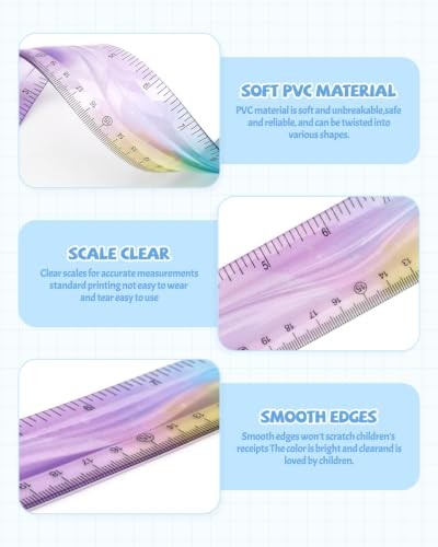 2 Pack 12 Inch Flexible Bendable Plastic Ruler, Gradient Color, Student School O