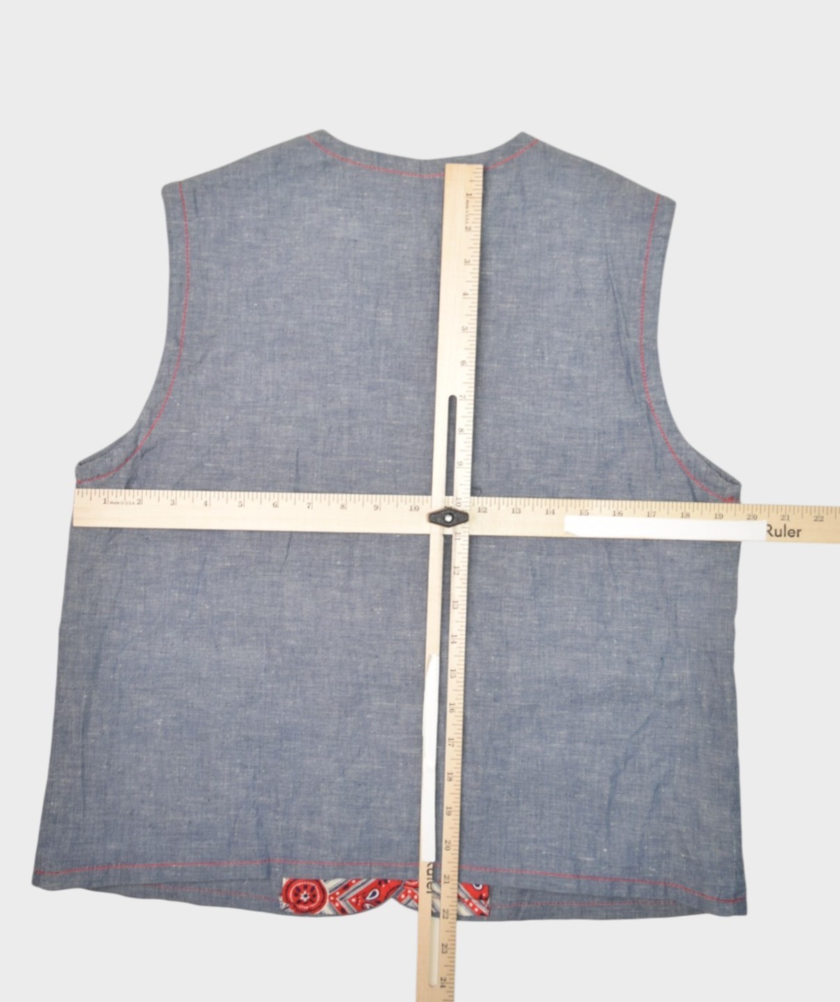 Vintage Sears Blouse Womens Medium Chambray Sleeveless Vest Shirt Button V Neck