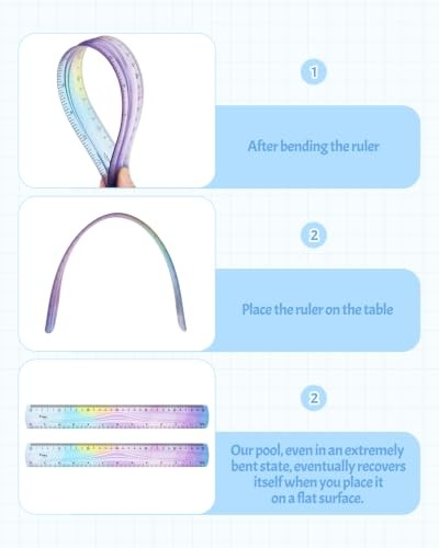 2 Pack 12 Inch Flexible Bendable Plastic Ruler, Gradient Color, Student School O