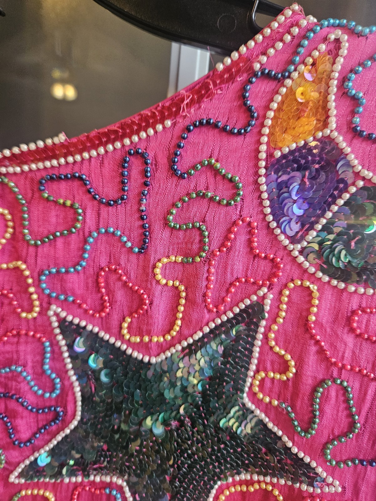 Vintage 80s Flapper 100% Silk Funky Beaded Whimsical Retro Large Sequin Dress