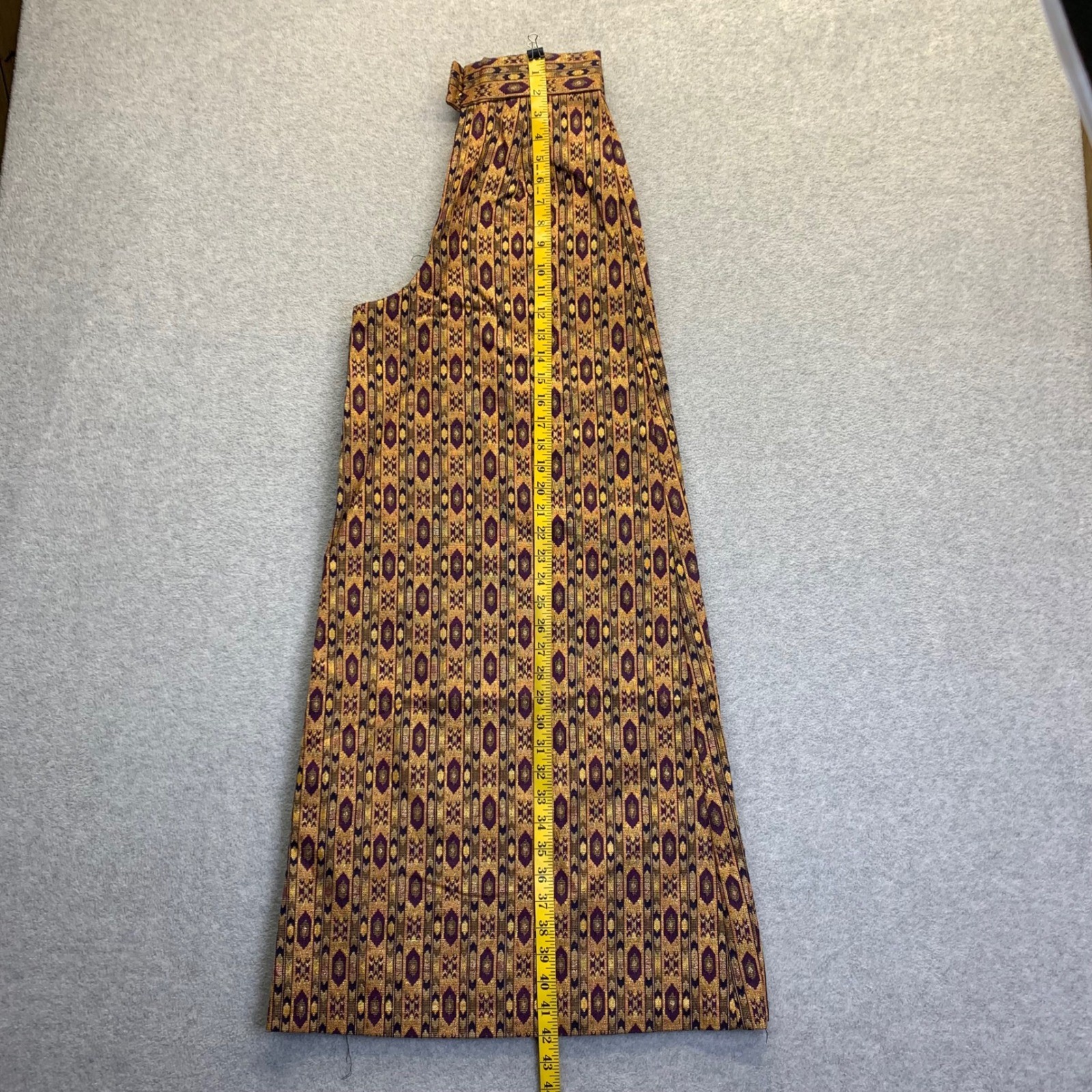 Vintage BSAC ILGWU Wide Leg Palazzo Pants Purple Gold Metallic Ikat Print Sz 10