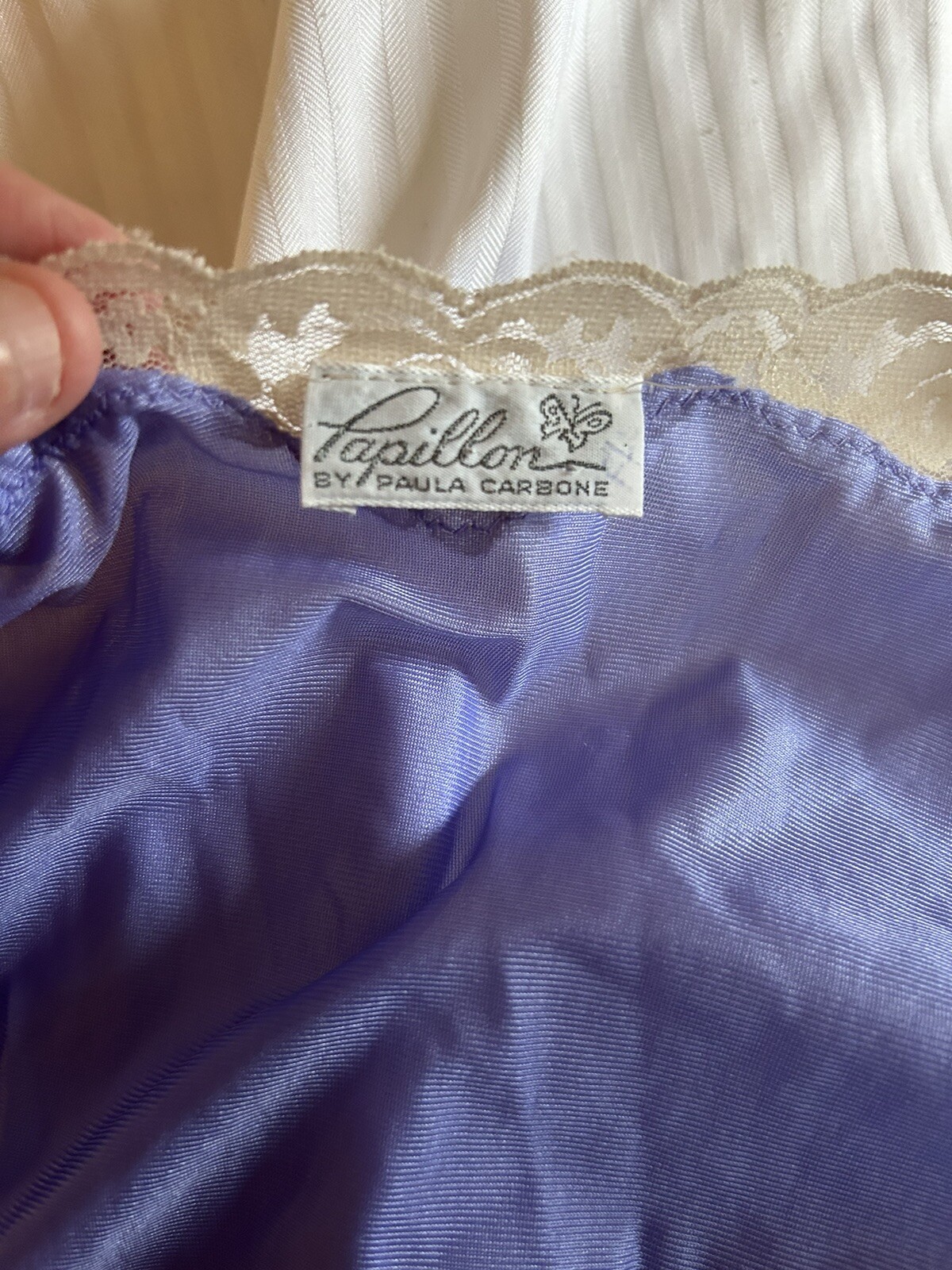 Vtg Papillon Paula Carbone Purple Satin Lace Nightgown Robe Peignoir Set 2pc