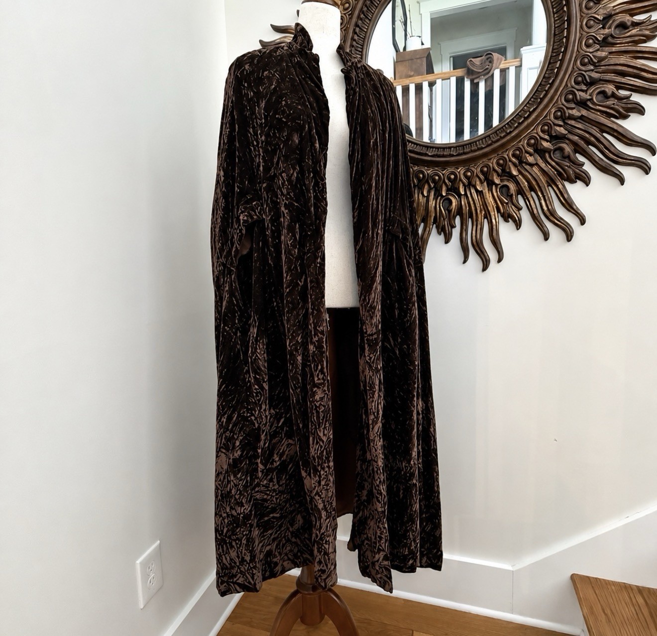 Vintage 1960s Crushed Velvet Opera Cape Coat Chocolate Brown Handmade Lined F/W