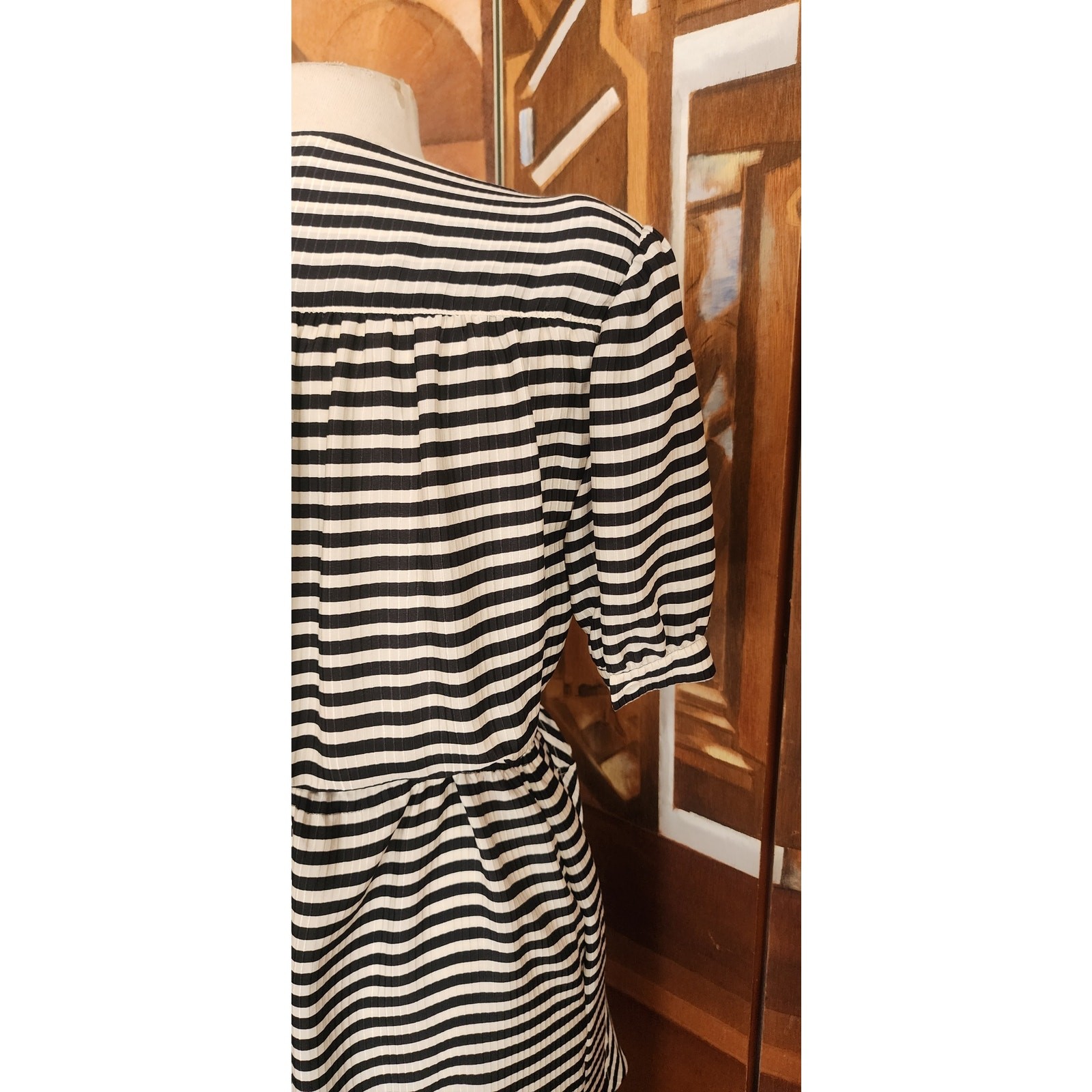 Vintage 1980s Archival Armani Dress Silk Striped Wrap Midi White Label IT 38