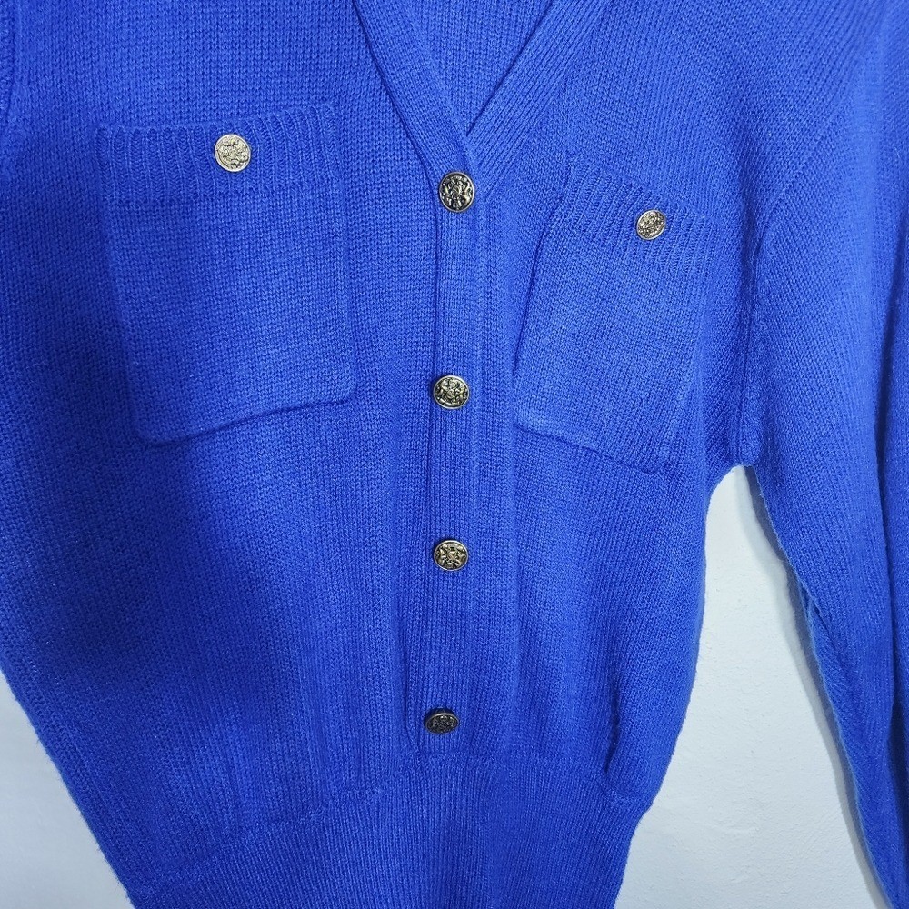 Vintage Darian Cobalt Blue Knit Dress Gold Button Detail