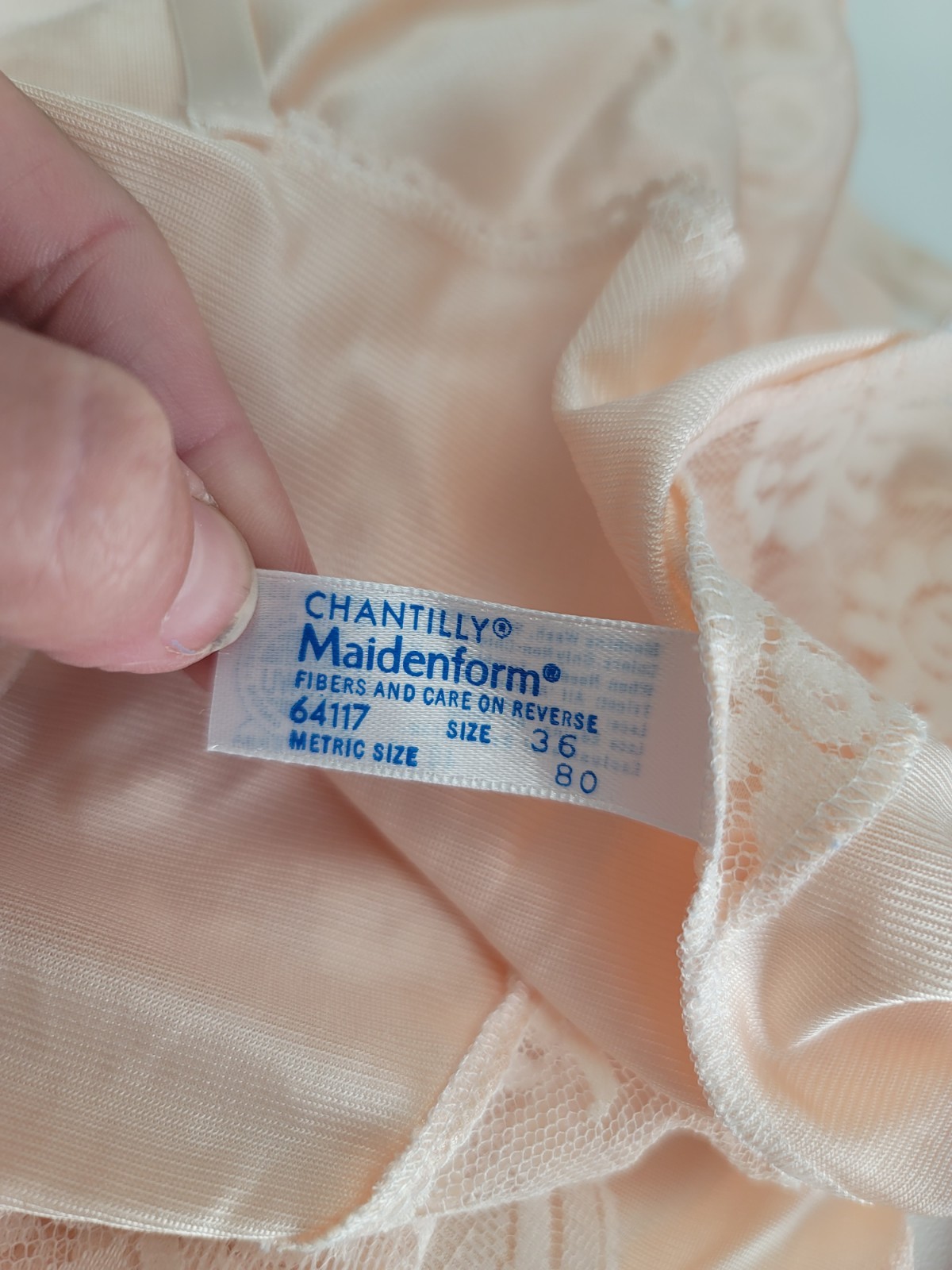 Vintage Maidenform Chantilly Bodysuit Lingerie Peach Nylon Lace Sz 36 USA Union