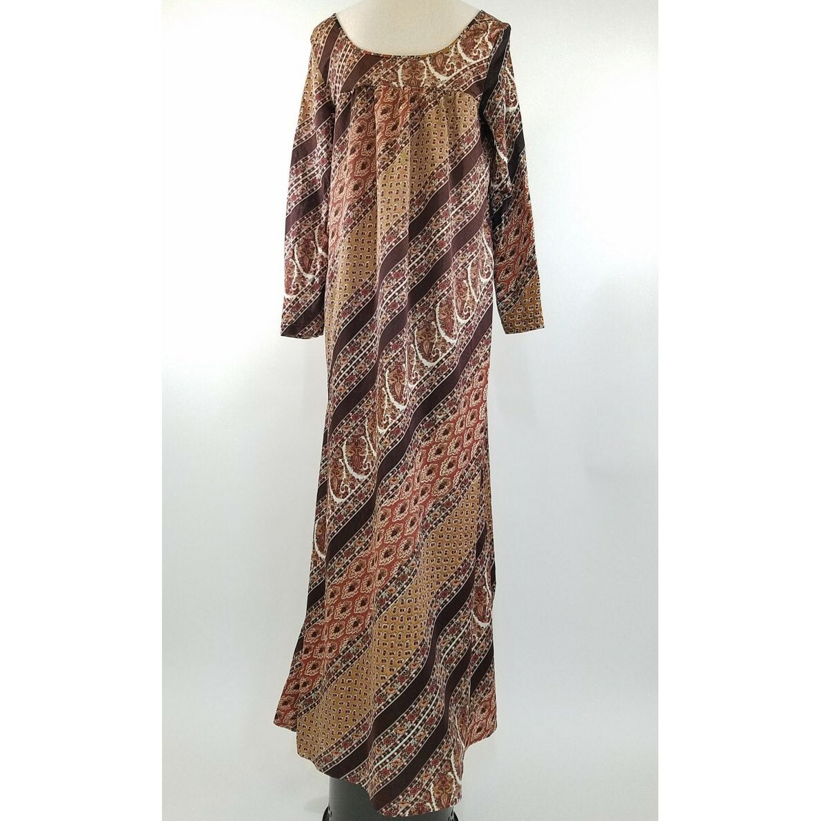 Vtg Anne Klein Lily of France 1970s Paisley Caftan Night Gown Tag Sz L Actual M