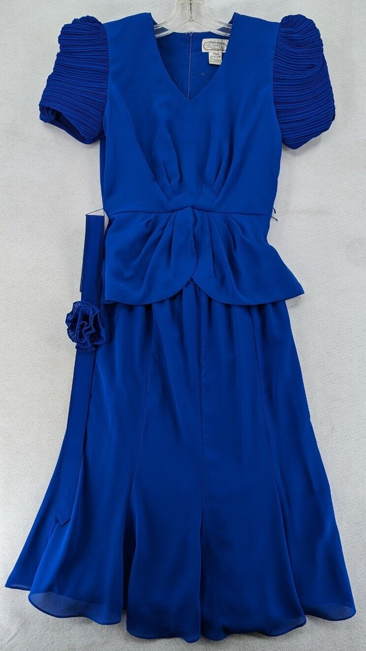 Vtg 1990s LIZ ROBERTS – MARY ANN LaMONTE Royal Blue 2 Pc Formal Dress Suit Sz 8