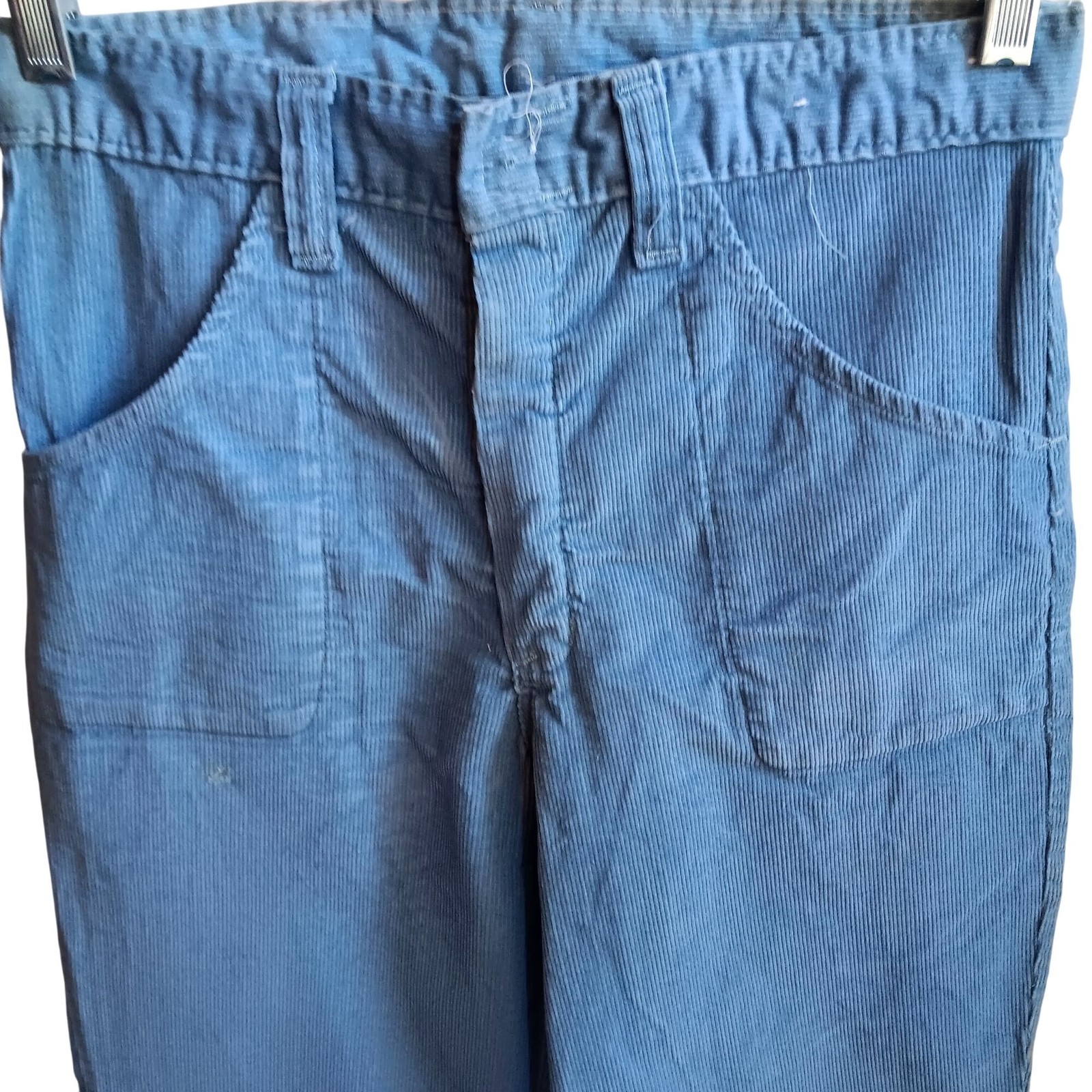 True Vintage Corduroy Jeans Bootcut 28×30 Blue 1970’s Disco Glam Distressed
