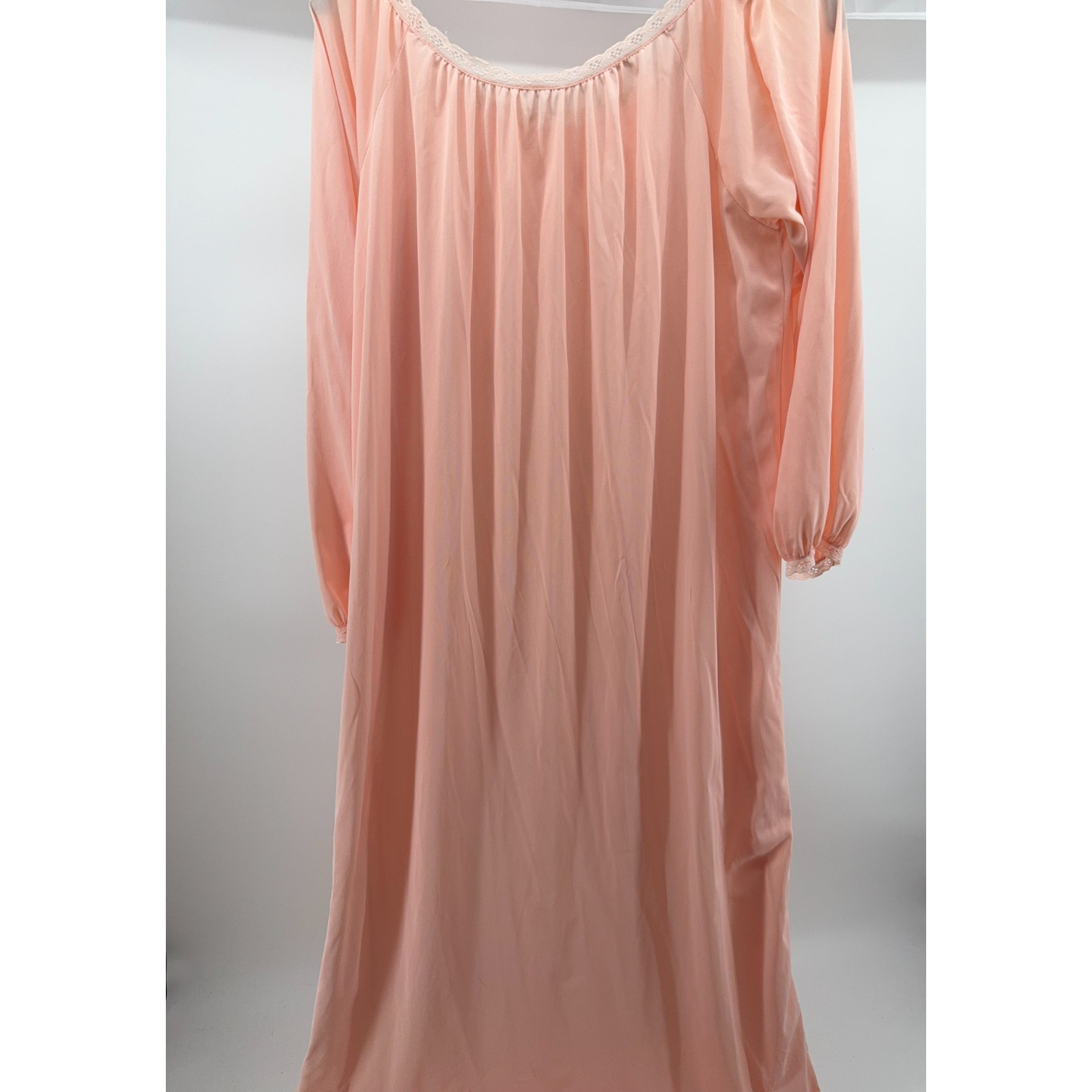 Vintage Peach Nightgown Smocked Bodice Ankle Length Romantic Cottagecore
