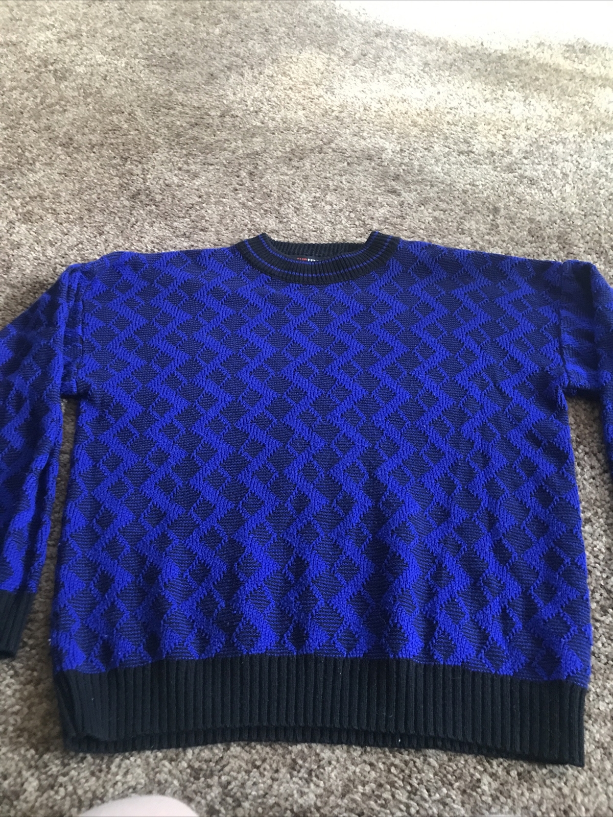 Vintage Women’s Sweater Large 80s 90s Geometric Blue Black Oversized Guam