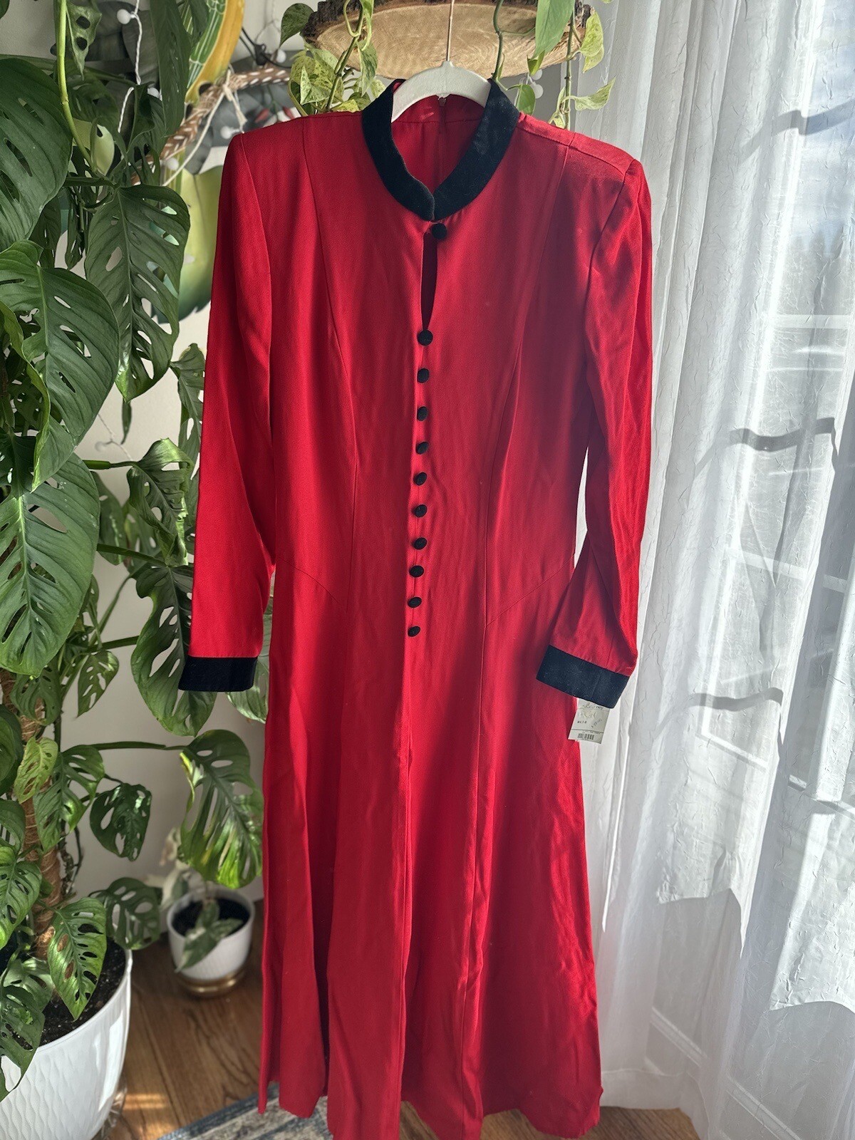 Vintage Julian Taylor Red Maxi Dress With Velvet Cuffs And Collar