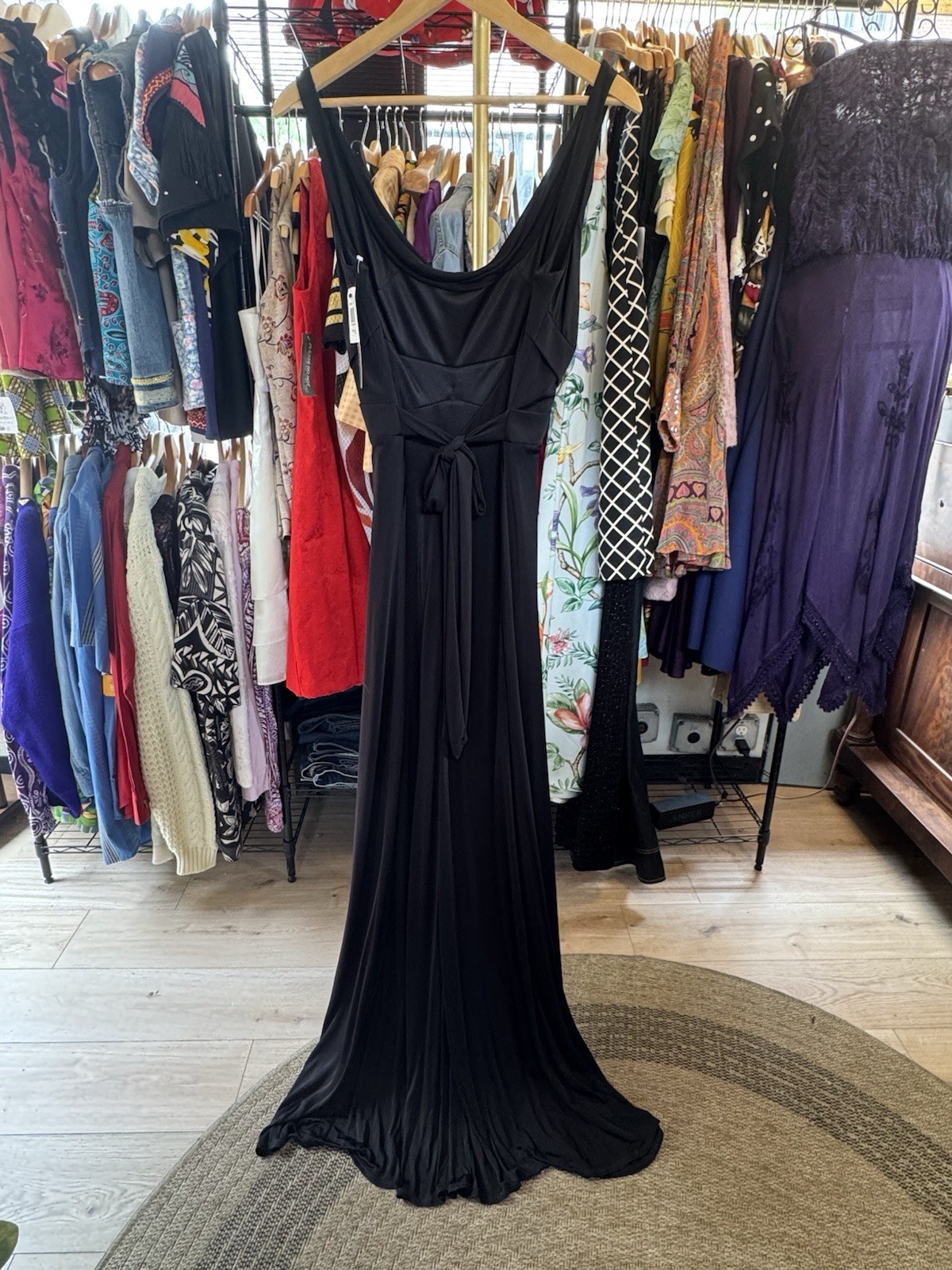 Vintage NWT David Meister Black Cowl Neck Maxi Dress Evening Gown Sleeveless