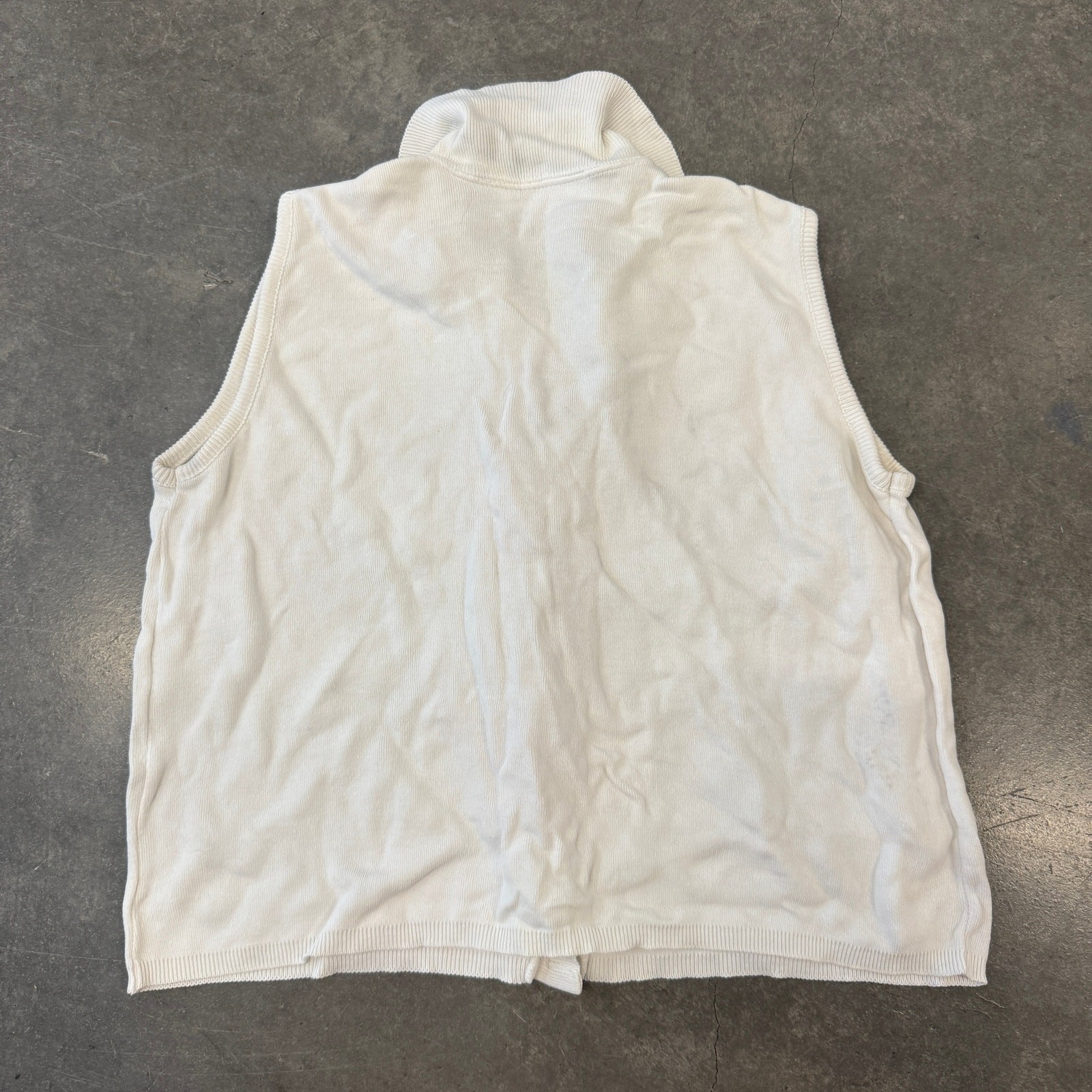 Vintage Y2K Kathy Ireland White Knit Ribbed Button Up Vest Tank Top Medium