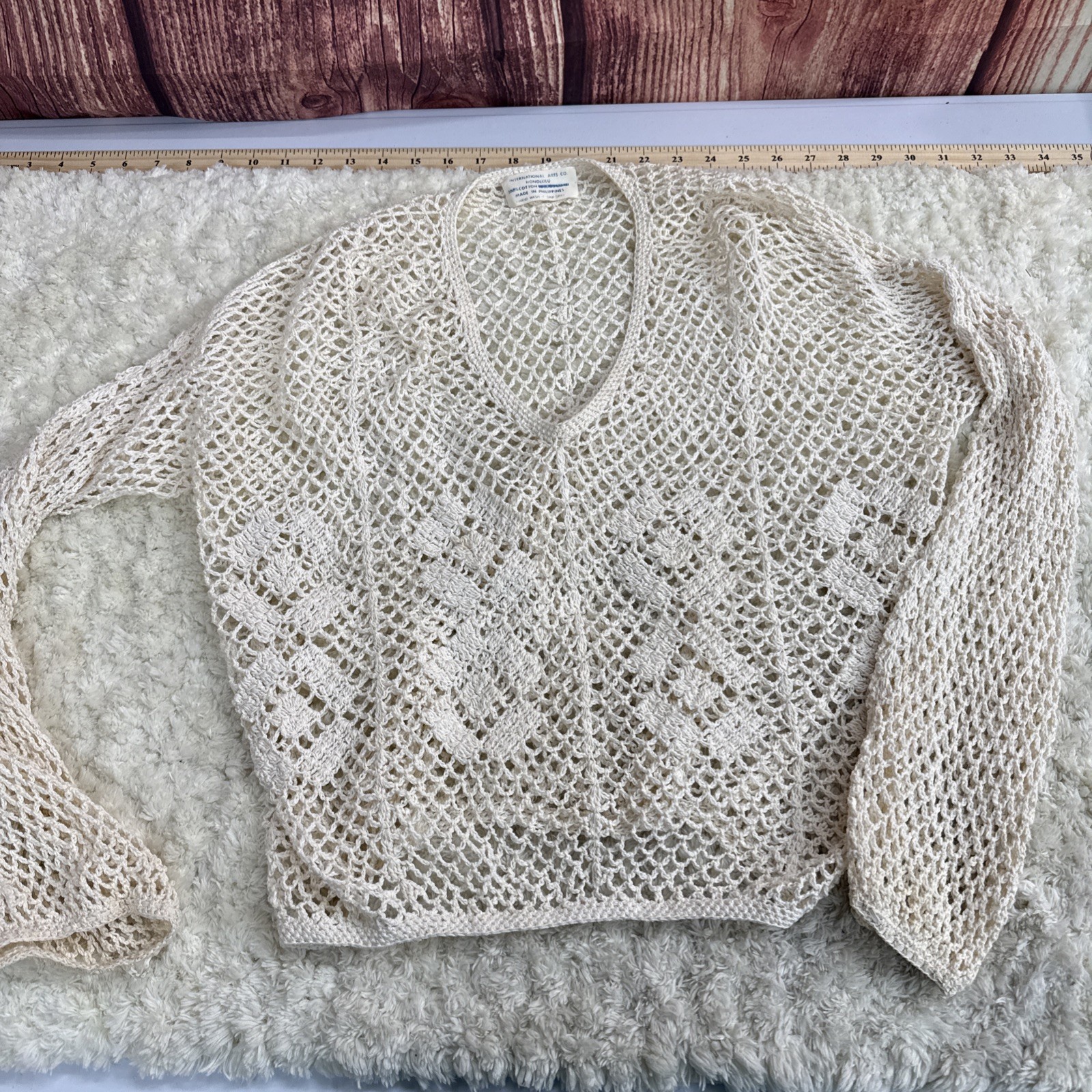 International Arts Co. Honolulu 100% Cotton Vntg Crocheted Top Cruise Summer