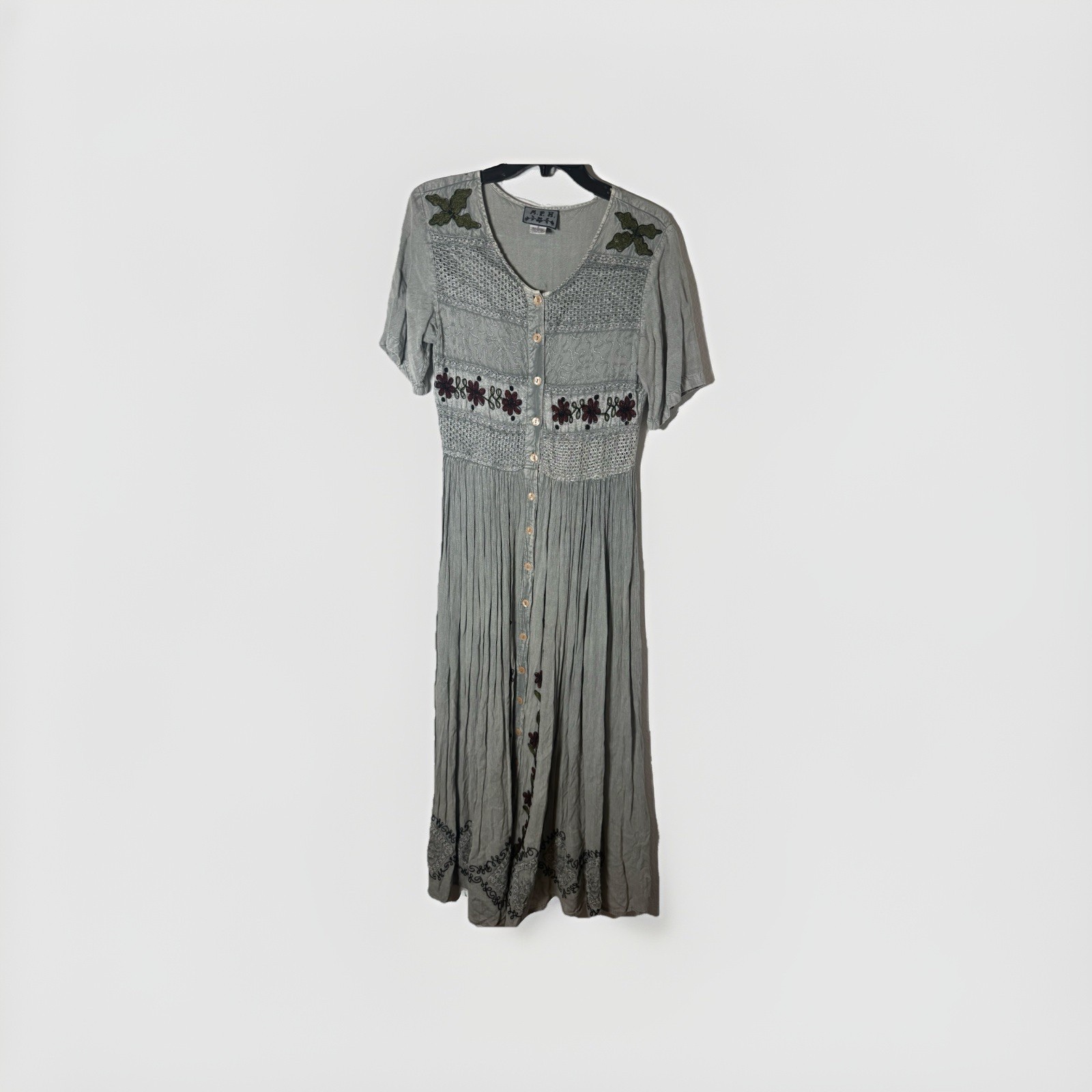 Vtg 90s Maxi Dress, Whismigoth, Grunge, Boho, Earthy Gray,Tie back, Select, Sz S