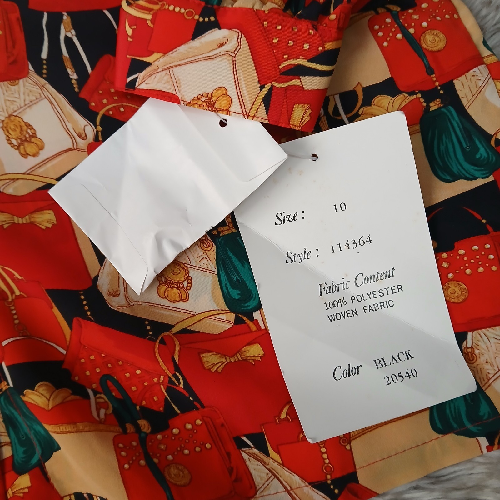VTG Jordan Blouse Sz 10 Made in Korea Purse Novelty Print Button Down Shirt 80s
