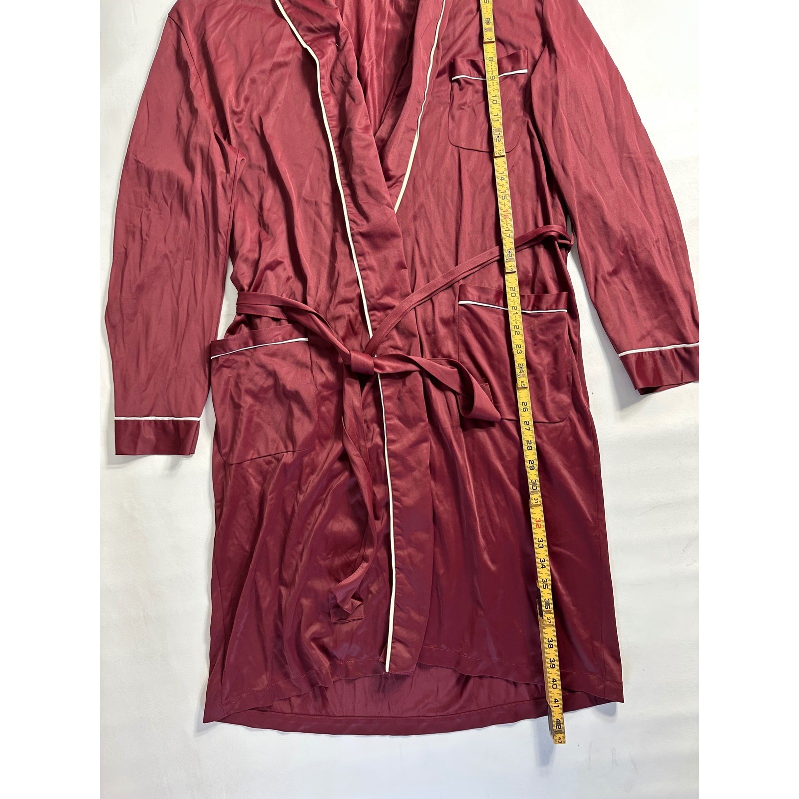 Vintage Towncraft JCPenney Burgundy Nylon Tricot Wrap Robe White Piping Large