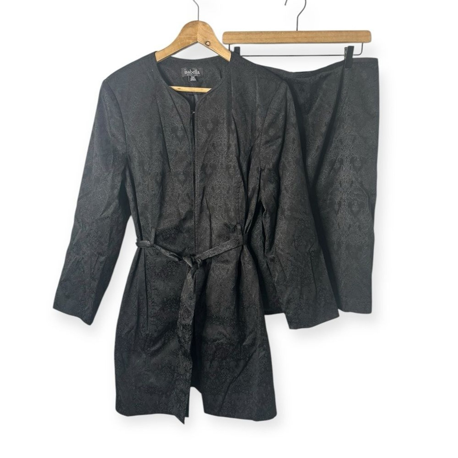 Vintage Isabella 2 Piece Suit Women’s 16 Black Mid Length Jacket & Skirt Set