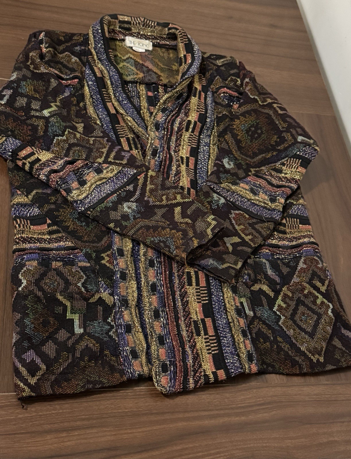 Vintage THE ICING 90s Patterned 3D net Sweater Jacket Coogi Style size M Y2K