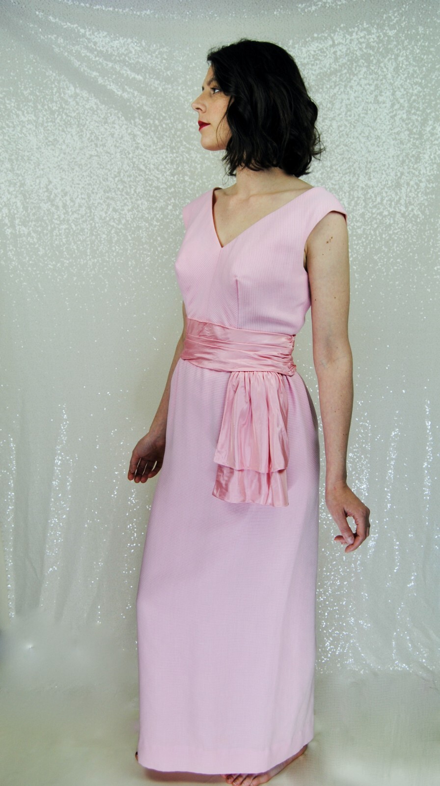 1960s Vintage Jay Herbert of California Pink Formal Gown with Satin Sash – Sm