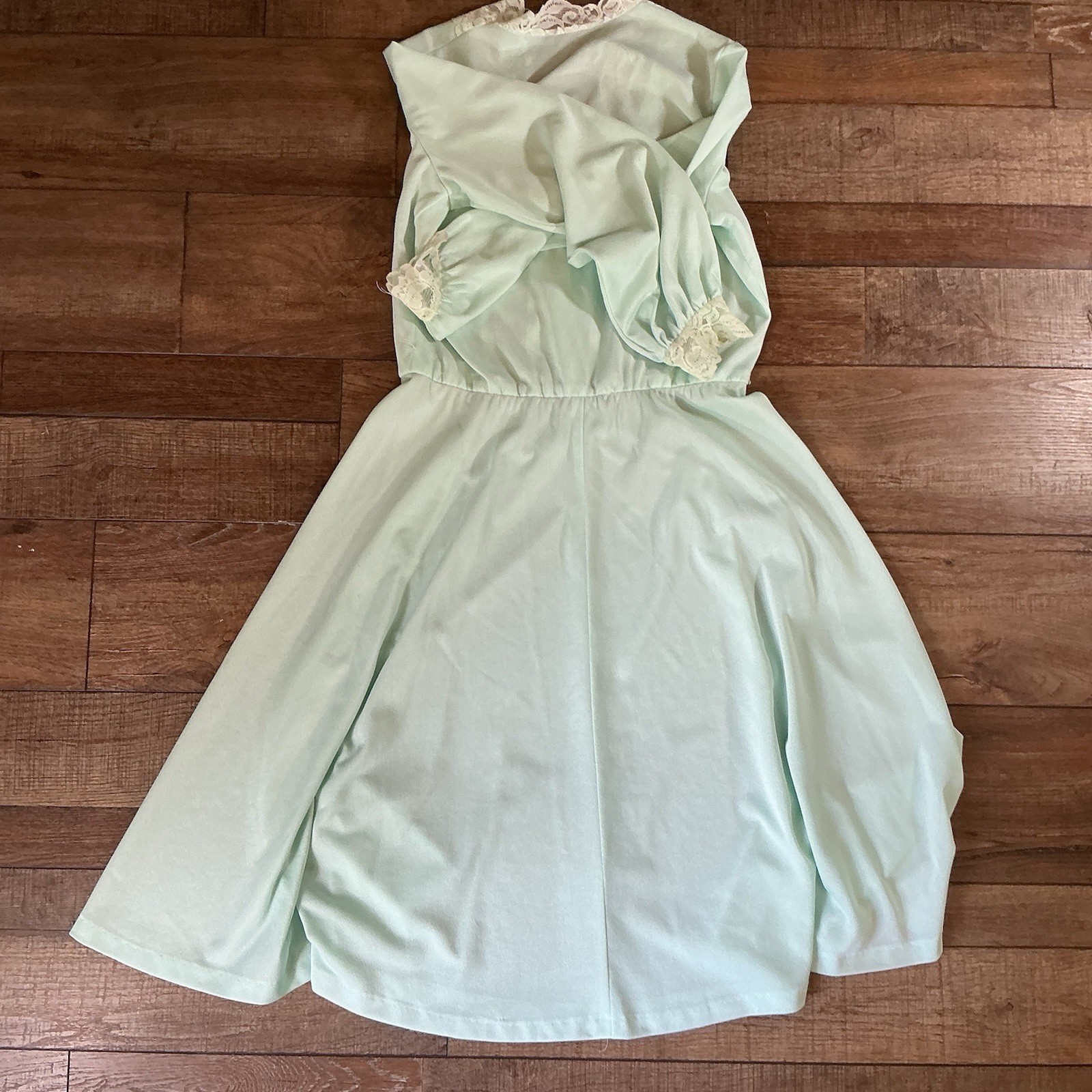 60s VINTAGE Size S – Toni Todd Mint Green Lace Trim Dress Cottagecore 70s #69708