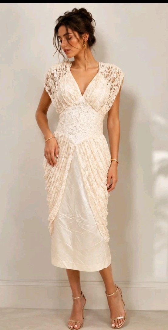A La Carte California Women’s FITS MODERN SMALL Vintage Dress Ivory Beaded #AA
