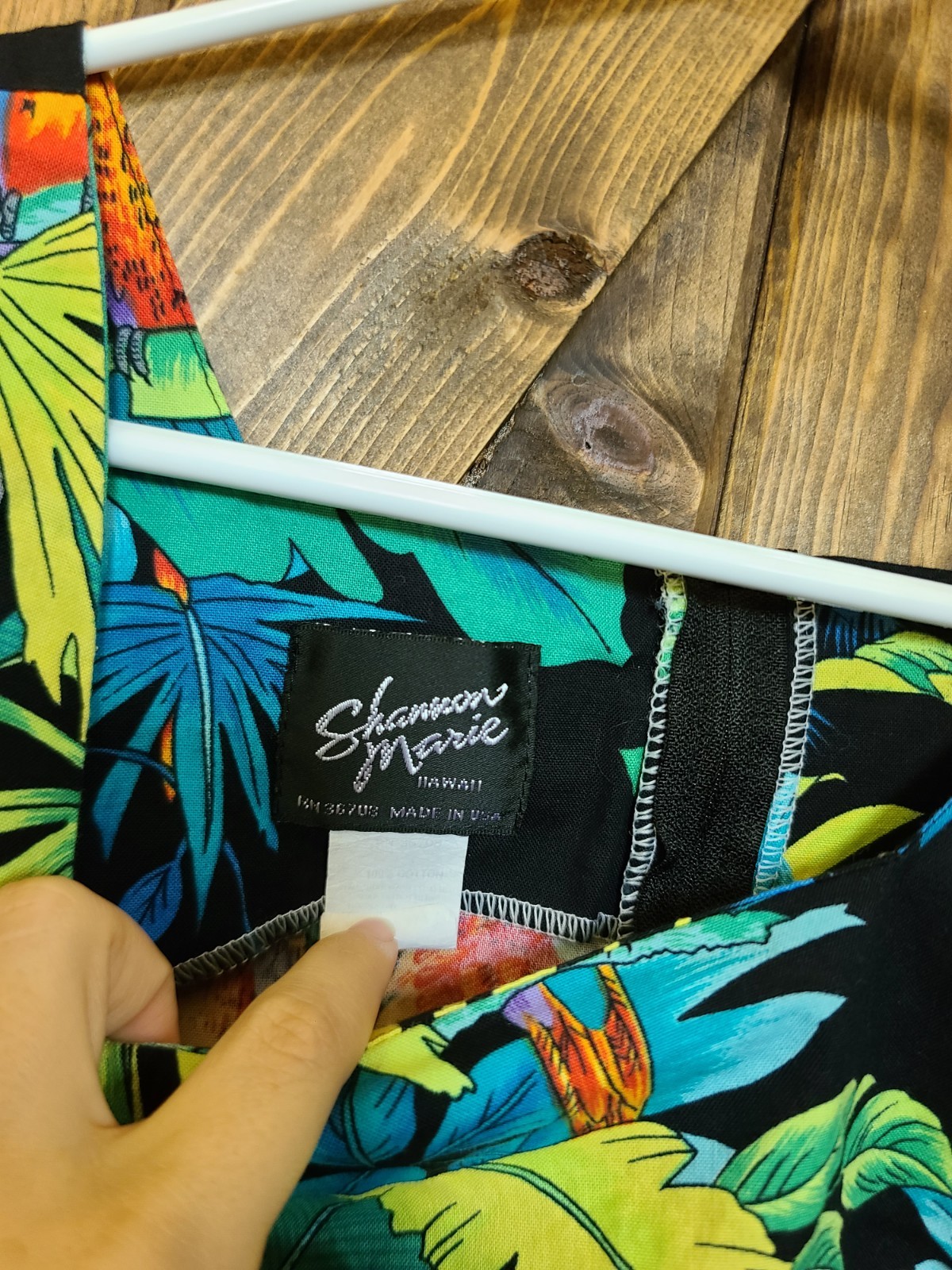 Vintage Shannon Marie Tropical Mini Dress Made In USA Size S / M Black Hawaiian