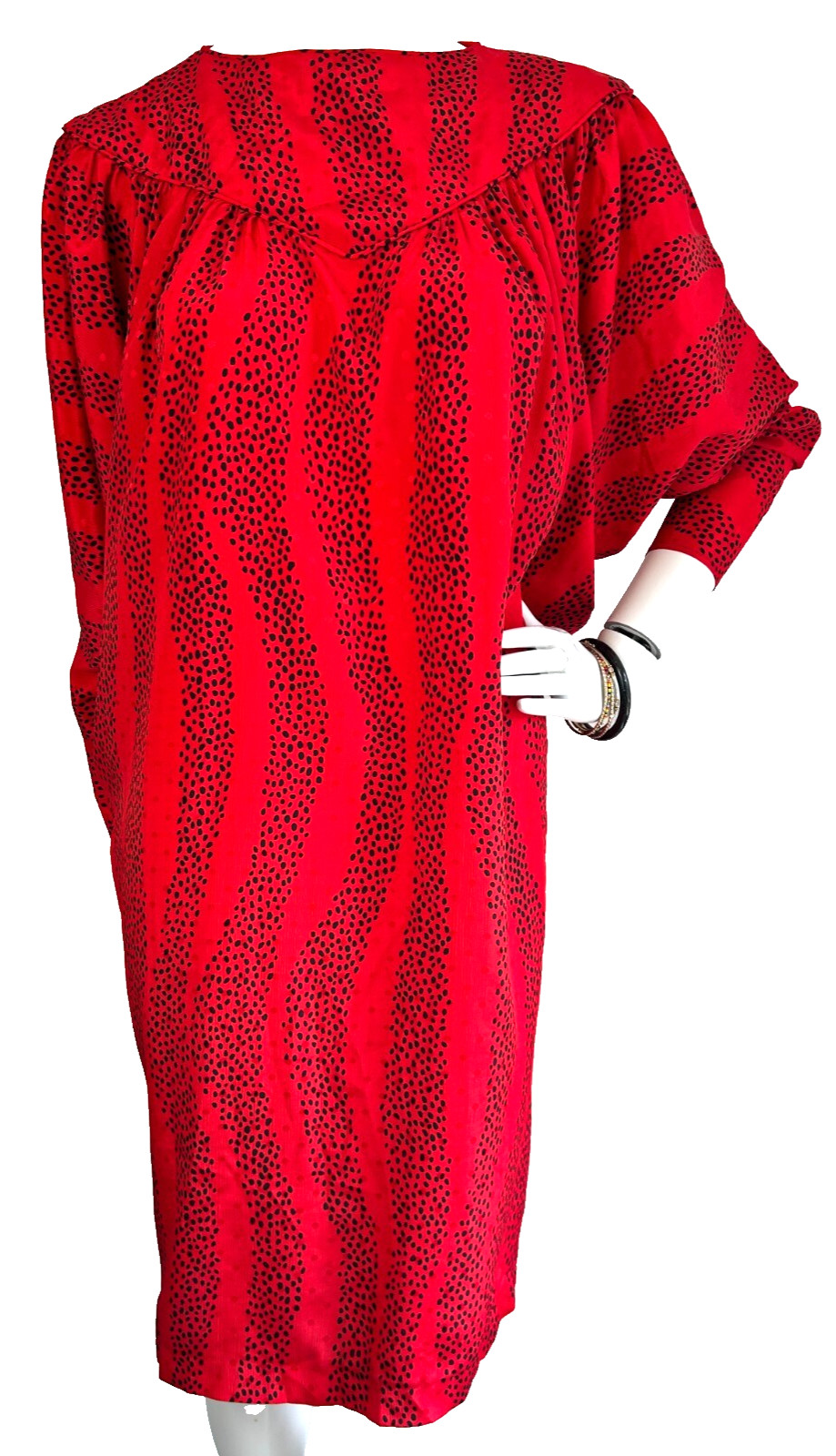 80s Billy Jack for Her Dress Womens Size Small Polka Dot Batwing Red Black