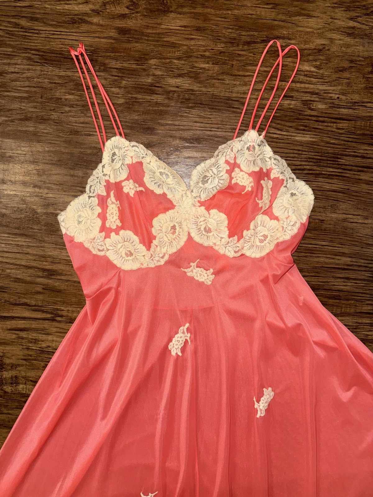 Vintage 1960s 1970s Maxi Floral Lace Duster Slip Dress, Full Sweep Vanity Fair