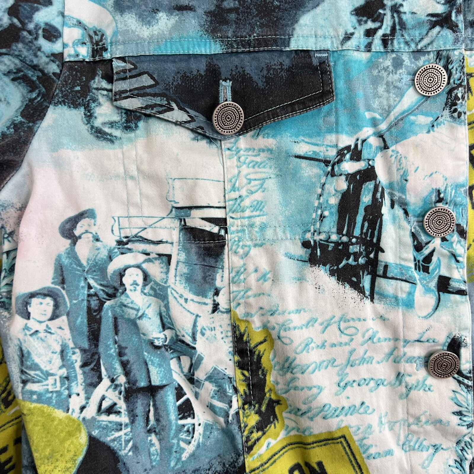 Erin London Womens Vintage Graphic Y2K Sheriff Western Stretch Jacket Medium