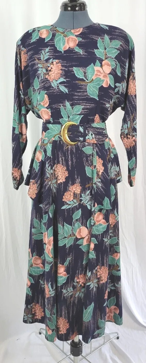 Vintage Irresistible Navy Dress w Fruit Pattern & Matching Belt Size 11/12