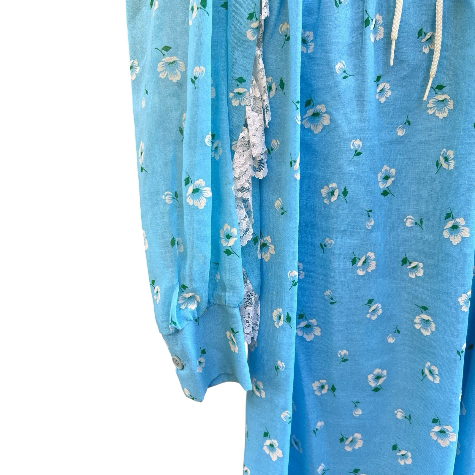Vintage JC Penny Women’s Size 7 Prairie Floral 70s Maxi Blue Lace Dress