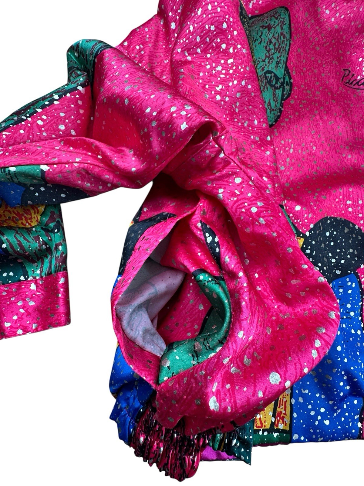 Vintage 80’s Picasso Satin Bomber Style Art to Wear AOP Jacket One Size