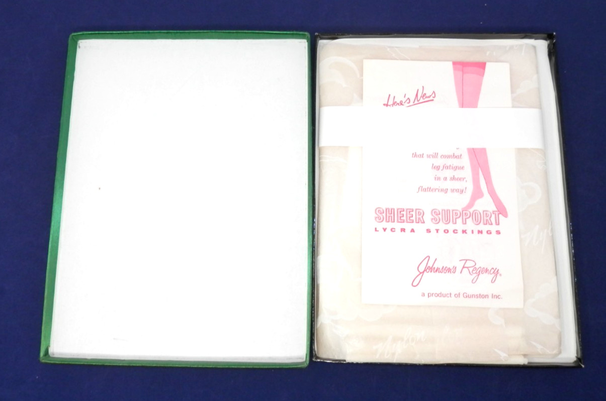 Vintage 50s Johnson’s Regency Seamless Stockings • Thigh High XL White 32″ NOS