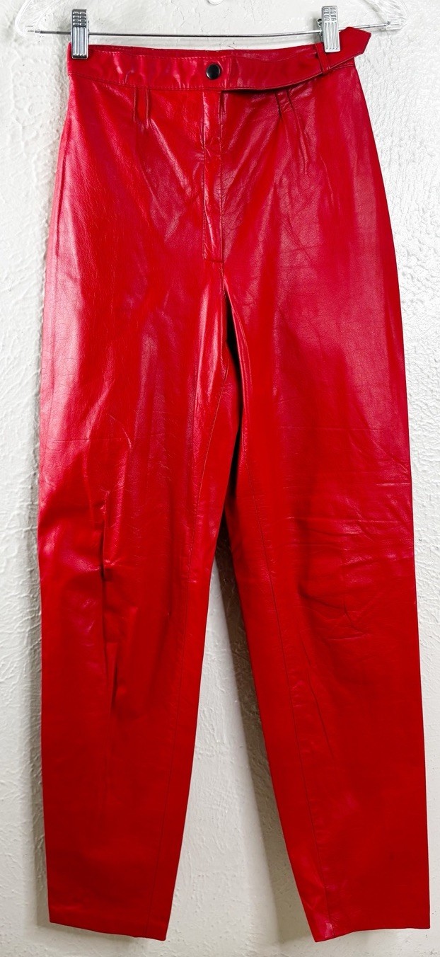 VTG Red Leather Argentina Pants (Actual Size 24×27) High Rise Taper Leg EUC