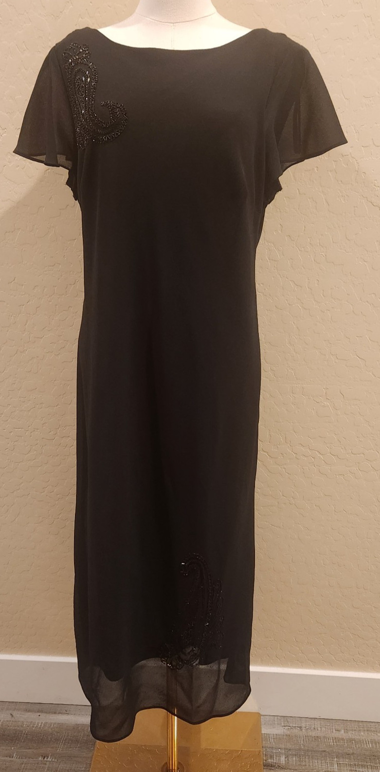 Vtg 90’s Black Beaded Maxi Dress Robbie Bee Scoop back dancing cocktail dressy