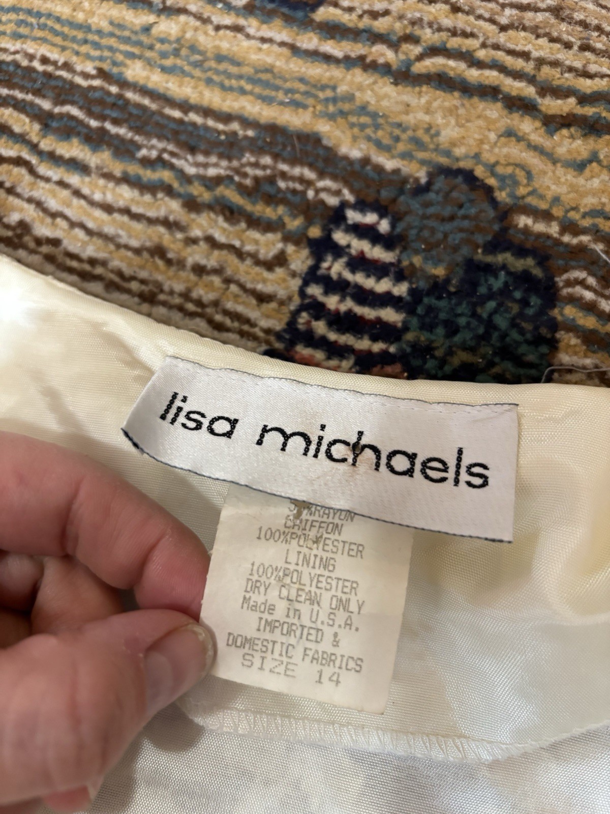 Lisa Michaels Vintage Ivory Lace Top & Pleated Skirt Set Size 14 Polyester Rayon
