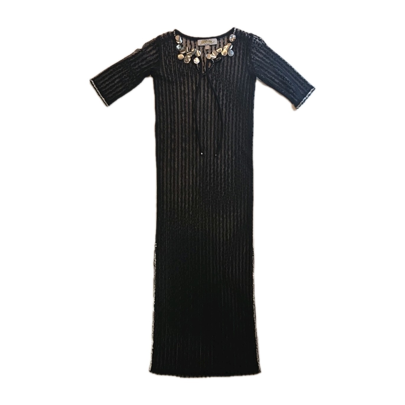 Vintage Sheer Black Dress With Sequin – Size L