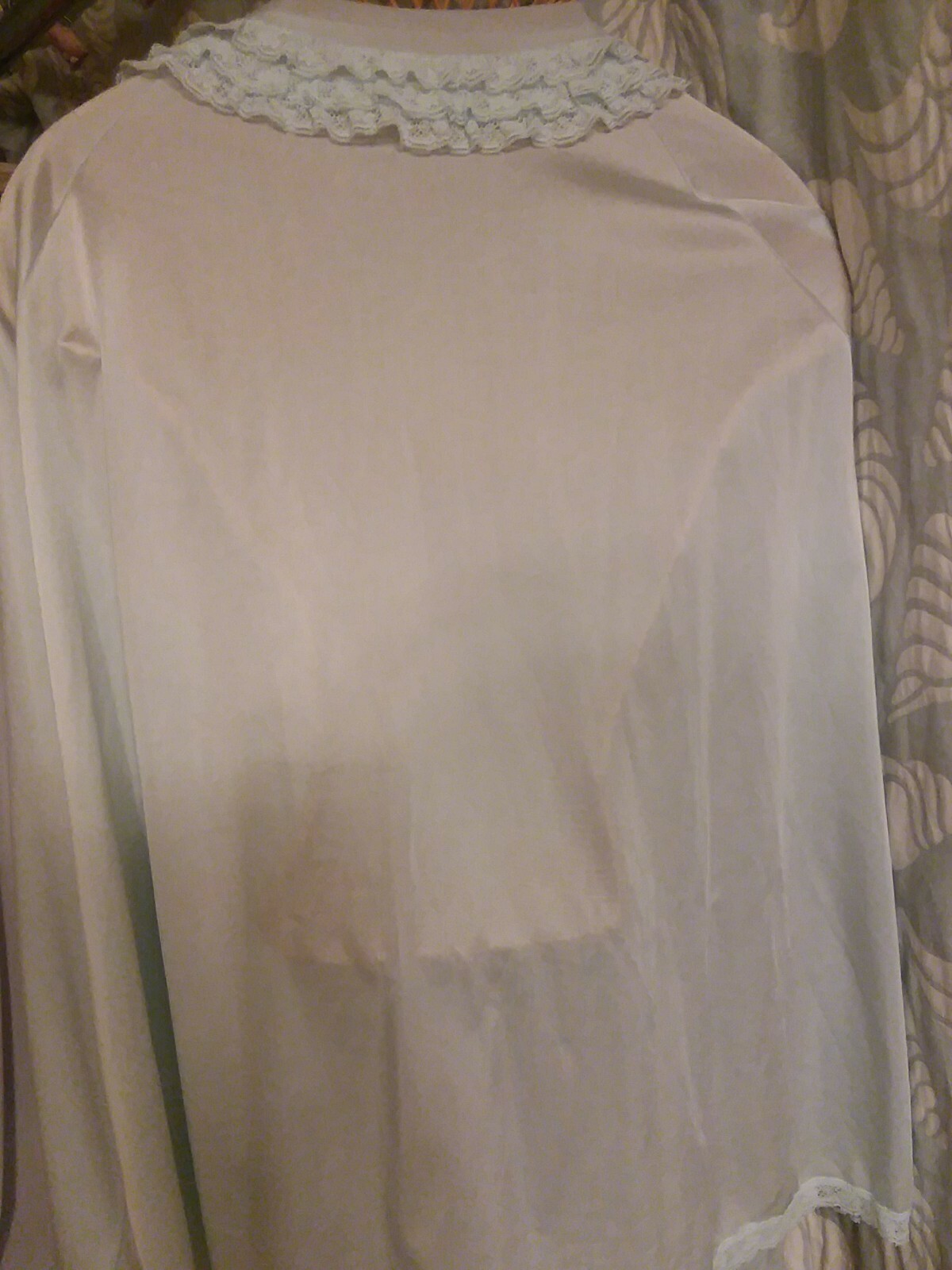 Vintage lingerie Shadowline lacy button front Bed Jacket Light Blue m medium