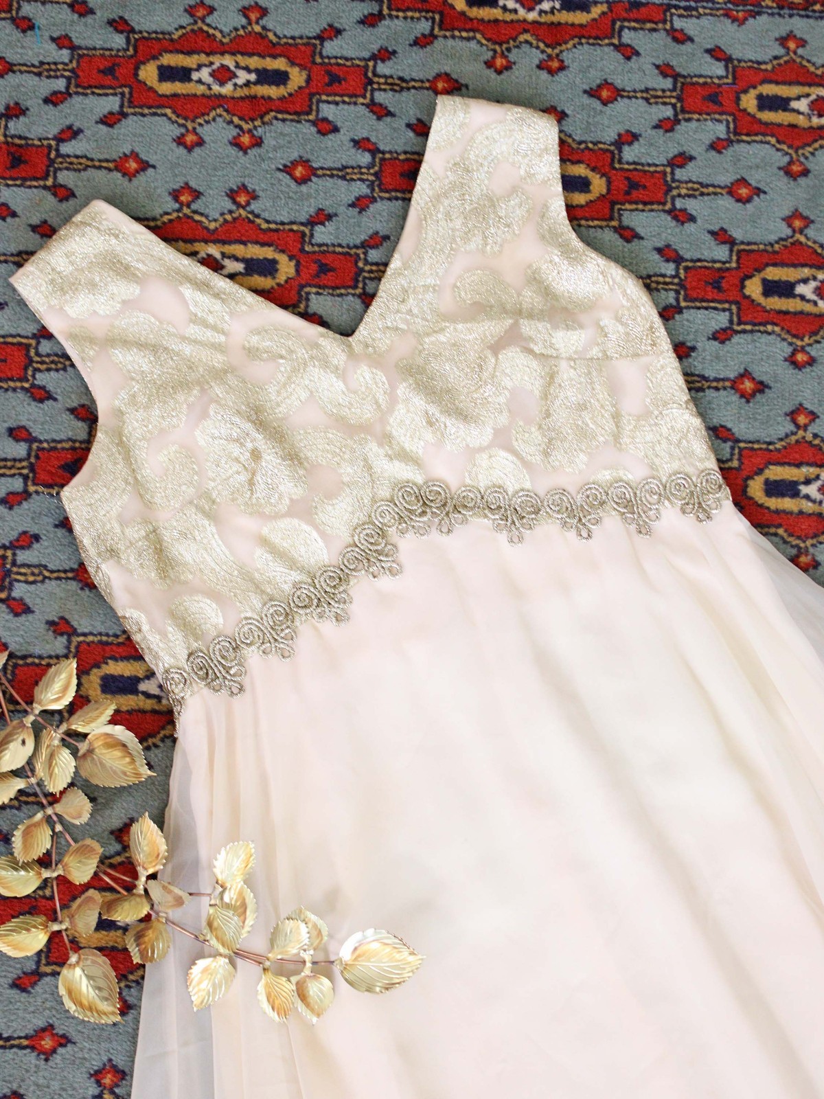 VTG 1960s Champagne Chiffon Metallic Gold Empire Waist Maxi Party Dress Grecian