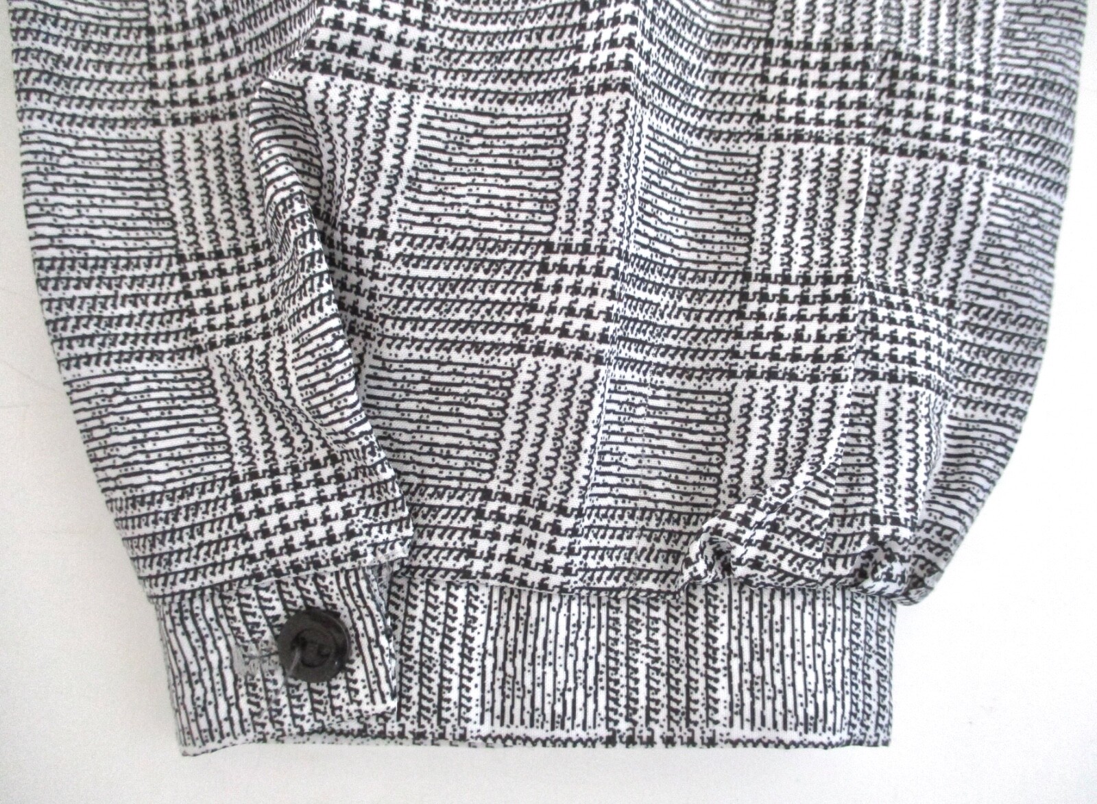 Vtg 70s Walden Black White Checker Plaid Silky Poly Secretary Shirt Dress USA 18