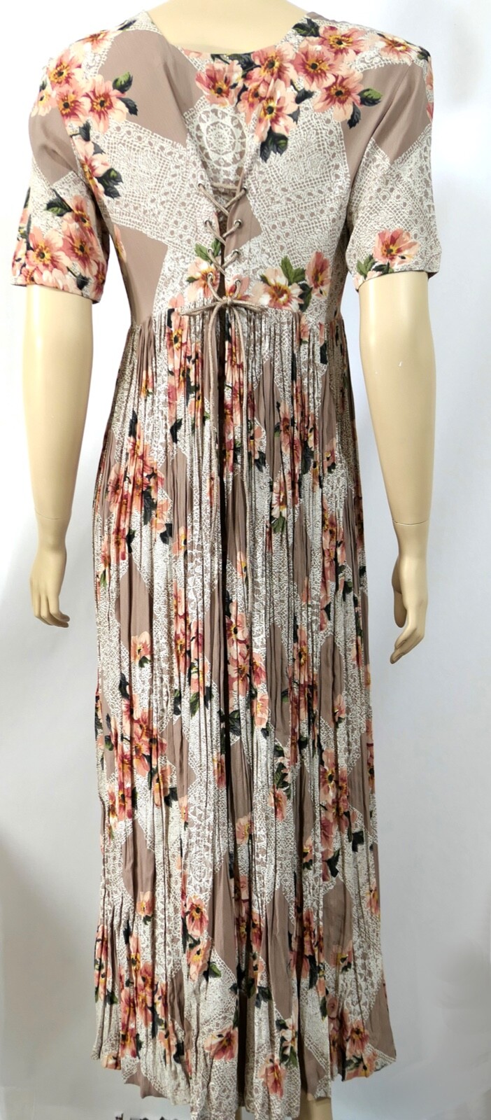 Vintage Starina Midi Maxi Fan Pleat Dress Double Corset Semi Sheer M